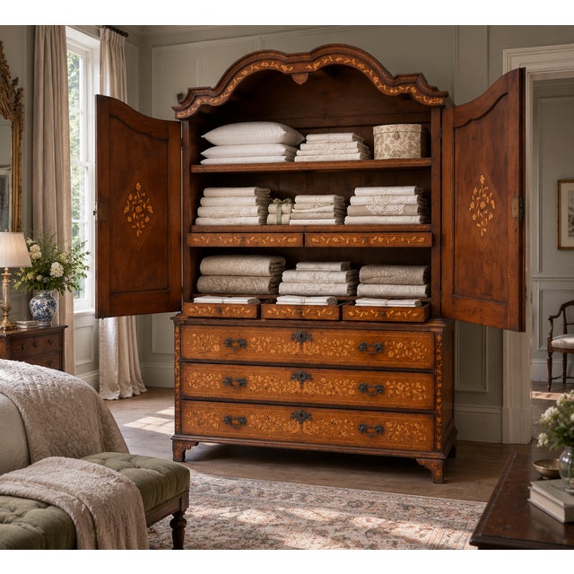 Antique 18th Century Dutch Walnut Marquetry Cabinet with Floral Inlay For Sale - Image 4 of 18