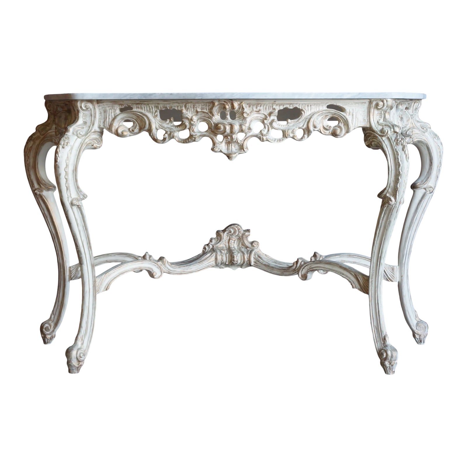 Mid 20th Century French Louis XV Style Marble Top Console Table | Chairish