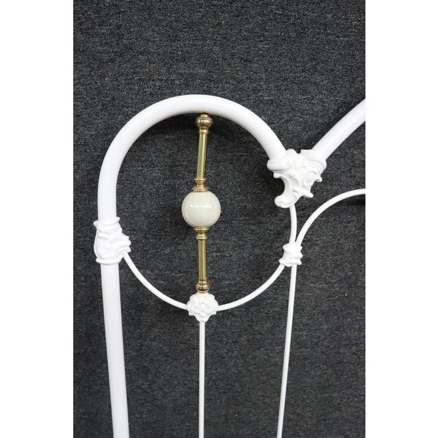 White Victorian Style White Iron and Brass Twin Bed Headboard For Sale - Image 8 of 13