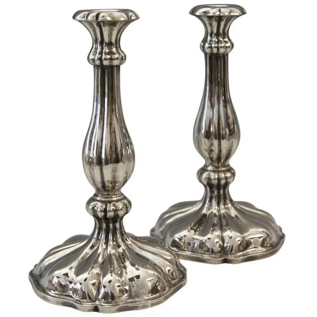 Silver 13 Lot Austrian Candlesticks by Master J.Wiederspoeck, Vienna, 1855, Set of 2 For Sale - Image 6 of 6