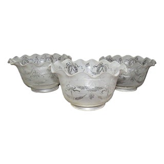 Late 19th Century Set of 3 Antique Gas or Oil Lamp Shades for Sconces or Chandelier Wreath & Torch 4" Fitter For Sale