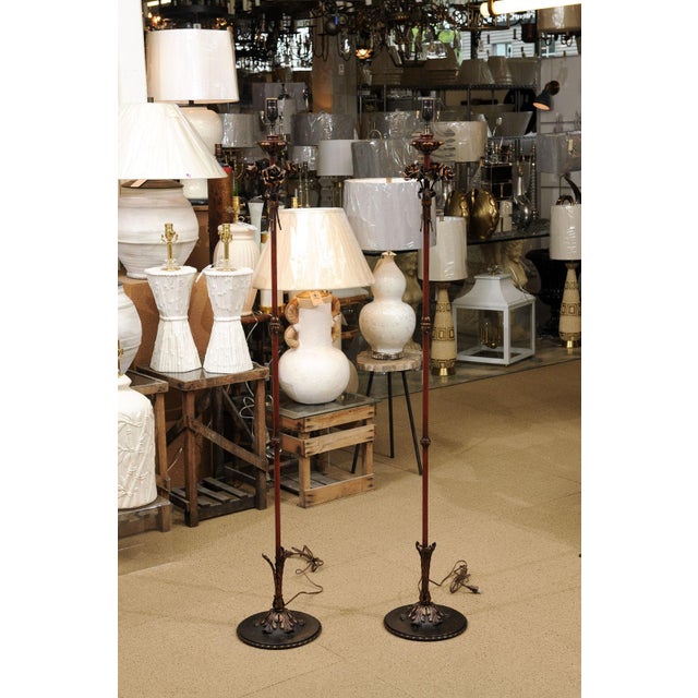 Stunning Pair of 1940s Italian Tole Floor Lamps, Gilt & Garnet Red For Sale - Image 10 of 12