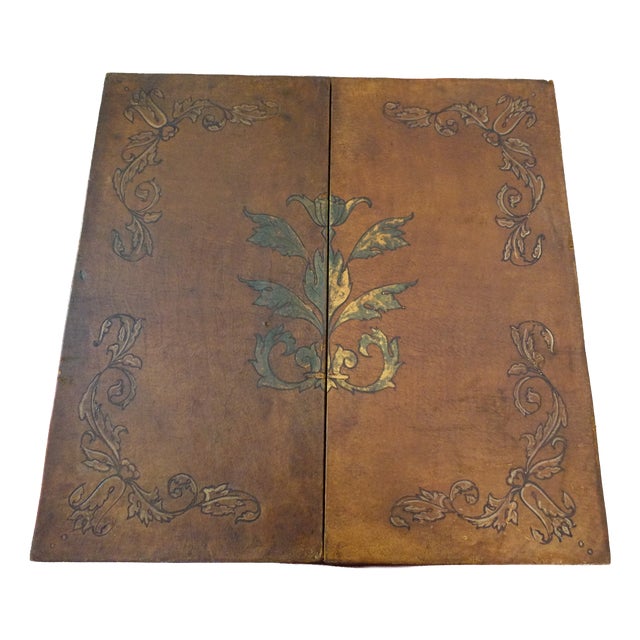 Large Antique Triptych Mirror in Embossed Leather, 1890s For Sale