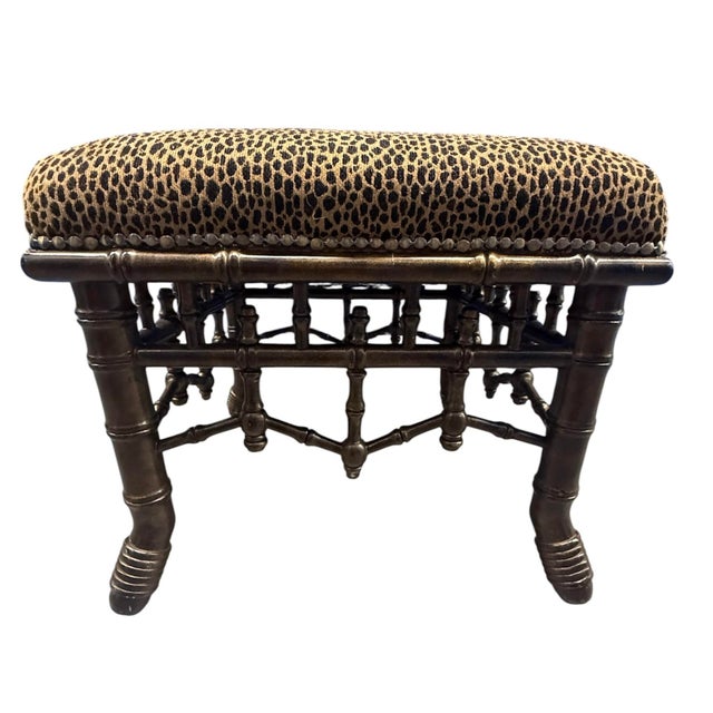 Hickory Furniture Faux Bamboo Leopard Stool/Ottoman For Sale - Image 4 of 7