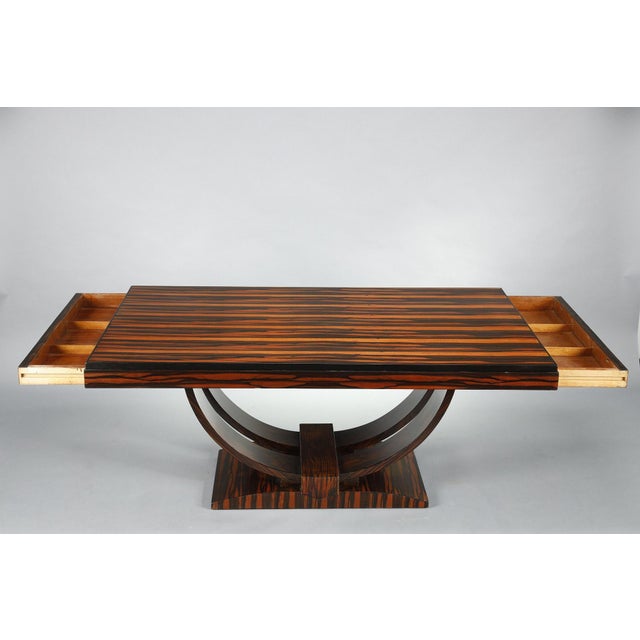 Wood Art Deco Rectangular Dining Table in Macassard Ebony Veneer, 1940s For Sale - Image 7 of 14