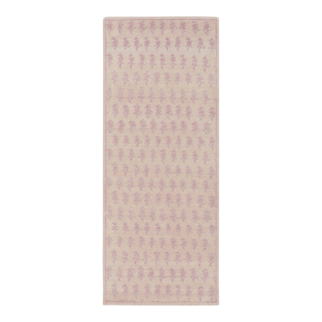 Contemporary Block Print Floral Wool Runner by Rug & Kilim, India For Sale