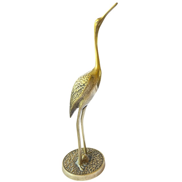 Mid 20th Century Vintage Brass Crane Sculptures Pair Coastal Palm Beach Style After Maitland Smith 12" Tall For Sale - Image 5 of 12