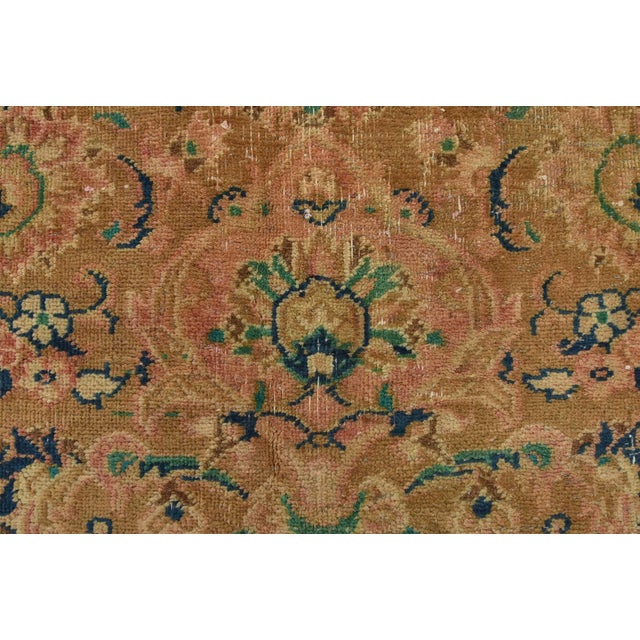 Kashan Rug 9'7'' X 12'4'' Brown Wool Vintage Distressed Hand-Knotted Carpet For Sale - Image 10 of 15