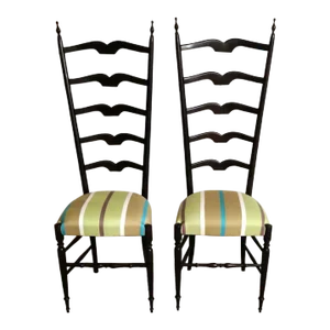 1950s Vintage Paolo Buffa Style Chiavari Chairs in Italian Wood With High Backrest - a Pair