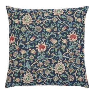 Morris Evenlode Blue Tapestry Cushion With Feather Filler - 46x46cm (18"x18") For Sale