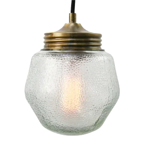 Vintage Industrial Frosted Glass & Brass Pendant Lamp