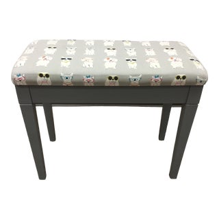 Mid-Century Dog Days of Summer Upholstrey Gray Lacquered Piano Bench For Sale