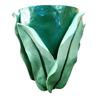 Vintage Massive Whimsical Green Tropical Fiber Glass 3 Dimensional Banana Leaf Planter Tree Pot For Sale