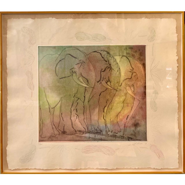 Green Stanley Boxer, Stanley Boxer Aquatint Intaglio Etching Elephant Herd Abstract Expressionist, 1979 For Sale - Image 8 of 14