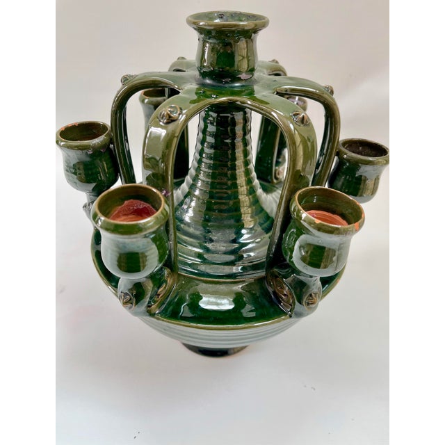Large Vintage Boho Chic Moroccan Tamegroute Terra Cotta Pottery Candelabra Candle Holder For Sale In Boston - Image 6 of 12