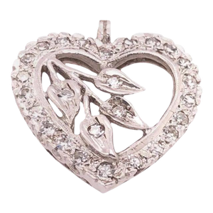 14 Karat White Gold Heart Pendant With Diamonds
