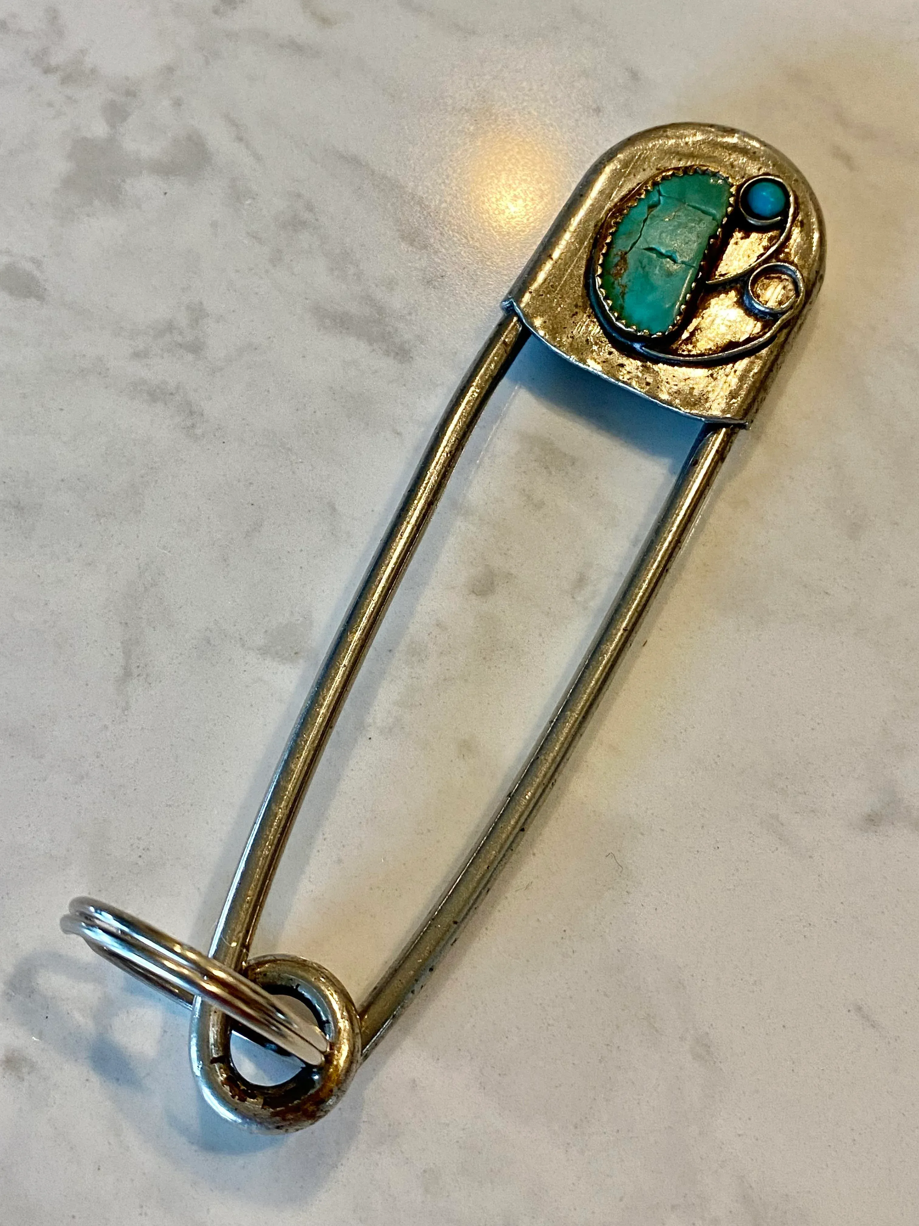 Navajo Old Pawn Safety Pin Key-Tag in Sterling Silver | Chairish