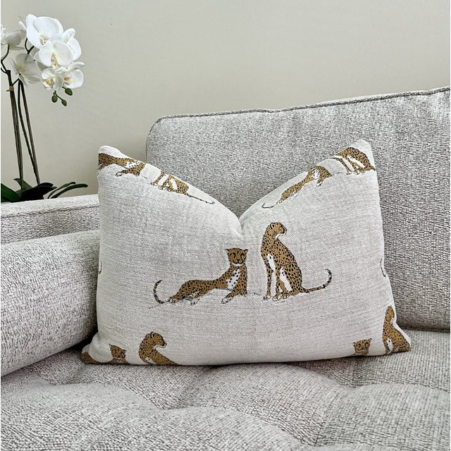Textile Cream Embroidered Cheetah Throw Pillow With Feather Down Insert For Sale - Image 7 of 7
