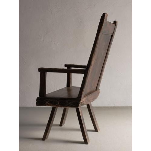 Antique Primitive Carved Oak Armchair, Belgium For Sale - Image 5 of 16