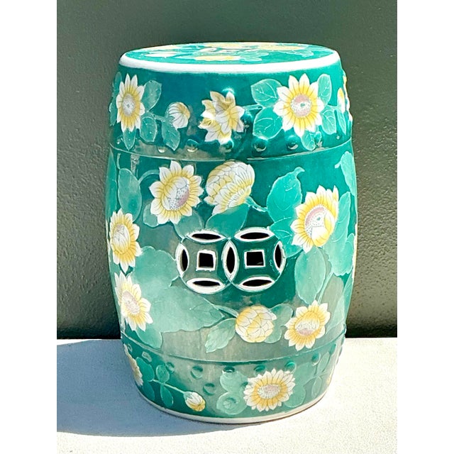 Jade Vintage Floral Glazed Ceramic Low Stool For Sale - Image 8 of 12