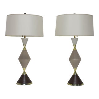 Gerald Thurston for Lightolier Hourglass Porcelain and Brass Table Lamps For Sale