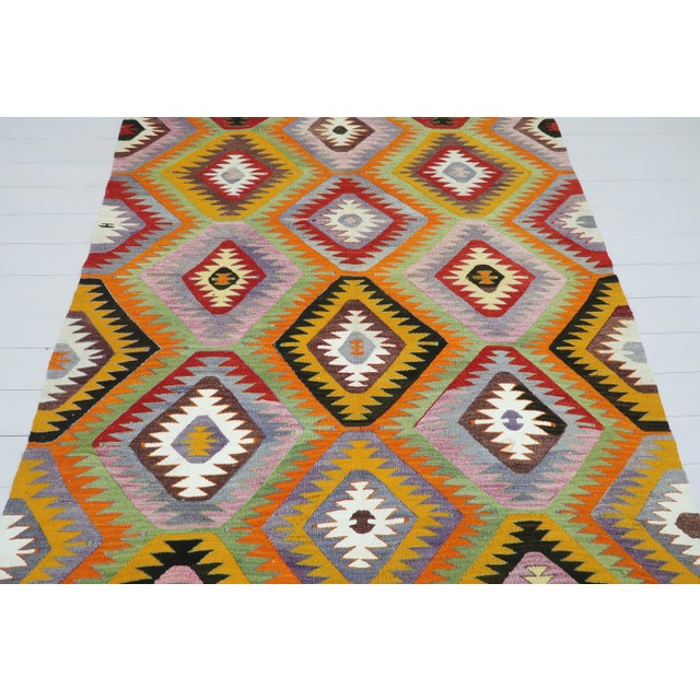 Tribal Vintage Turkish Kilim Rug- 5′7″ × 9′6″ For Sale - Image 3 of 13