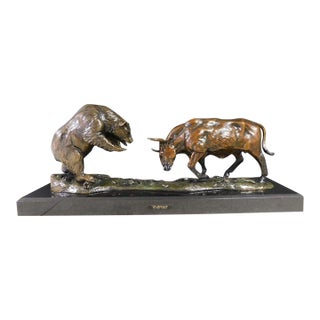 Don Hunt "The Exchange" Bulle&bear Bronze Sculpture Beautiful Art Rare! Obo For Sale