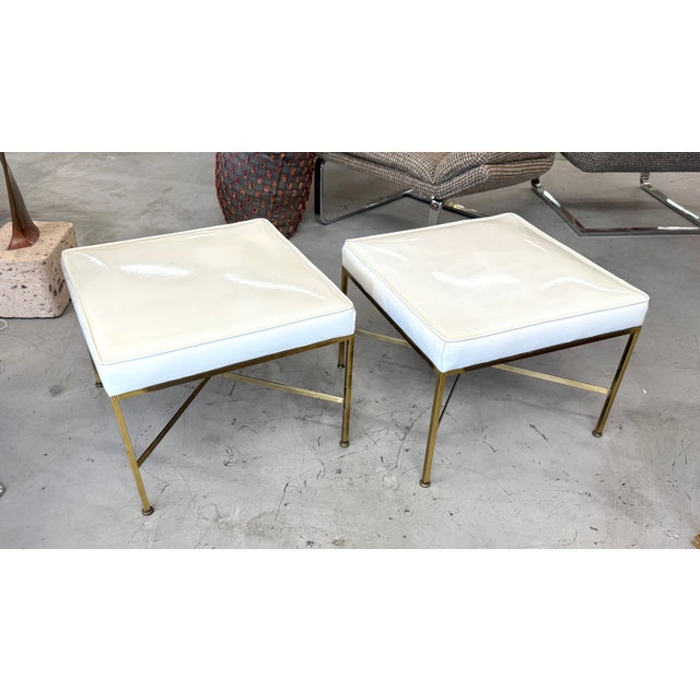1950s Paul McCobb for Calvin X Base Brass Stools w/ Original Upholstery For Sale - Image 9 of 16