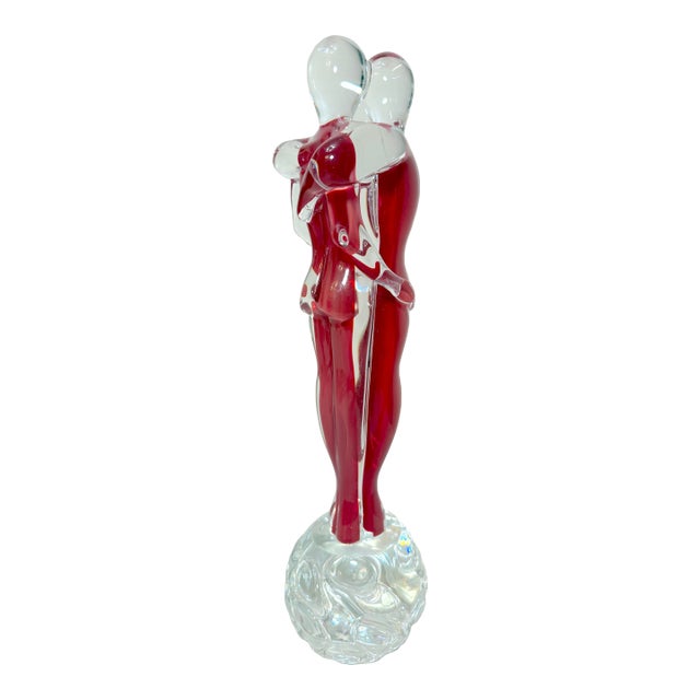 Vintage Hand Blown Italian Murano Glass Fornace Mian Formia Couple Sculpture For Sale