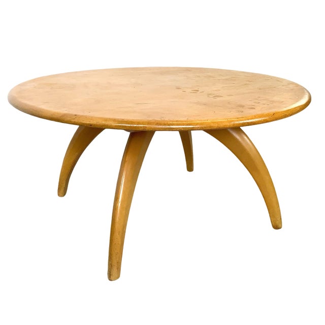 Heywood-Wakefield Solid Birch Round Lazy Susan Coffee Table in Wheat For Sale - Image 16 of 18