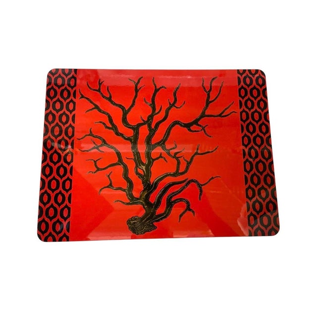 2000 - 2009 Italian Lacquered Coral-Motif Placemats - Set of 6 For Sale - Image 5 of 11