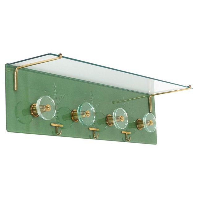 Mid-Century Coat Rack Shelf in Glass and Brass attributed to Cristal Arte, Italy, 1950s For Sale - Image 16 of 17
