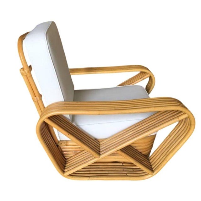 Art Deco Restored 1940s Six Strand Square Pretzel Stacked Rattan Lounge Chair, Pair For Sale - Image 3 of 5