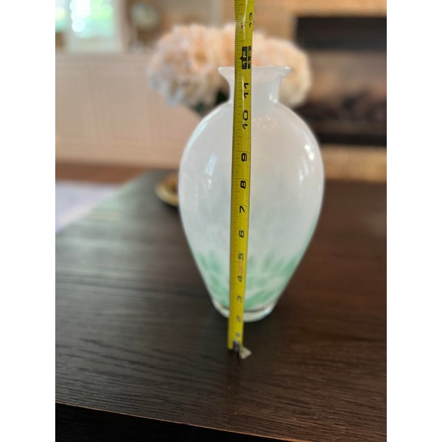 2000 - 2009 Contemporary Heavy Large Glass Vase Milk White and Green For Sale - Image 5 of 7