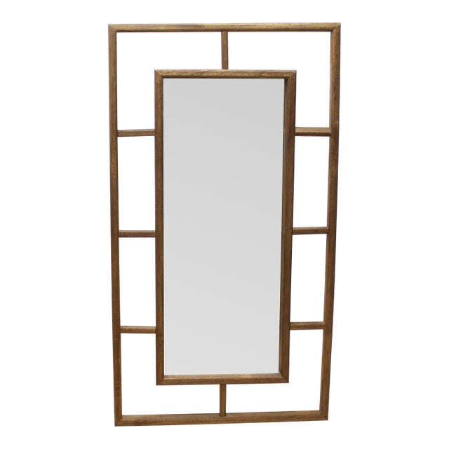 Extra Large 68 Inches Vintage Rustic Wood Grid Wall Mirror For Sale