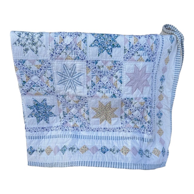Vintage Pastel Blue/Pink Star Quilt For Sale