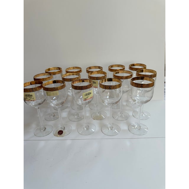 Set of 15 vintage LENOX wine glasses featuring an "Autumn" design with a gold band encrusted on the Crystal. Each wine...