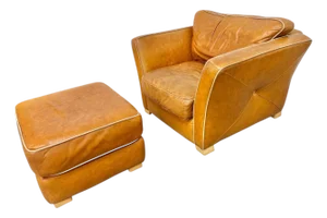 Vintage Ralph Lauren Style Leather Club Chair & Ottoman