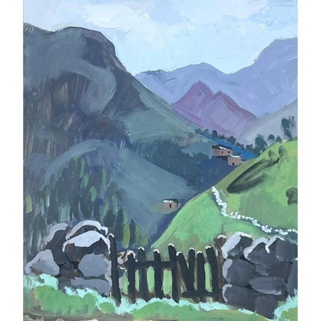 French 1950s French Original Post-Impressionist Paysage Village Country Gouache Painting, Framed For Sale - Image 3 of 3