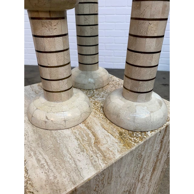 Tessellated Stone and Brass Candlesticks - Set of 3 For Sale - Image 11 of 13