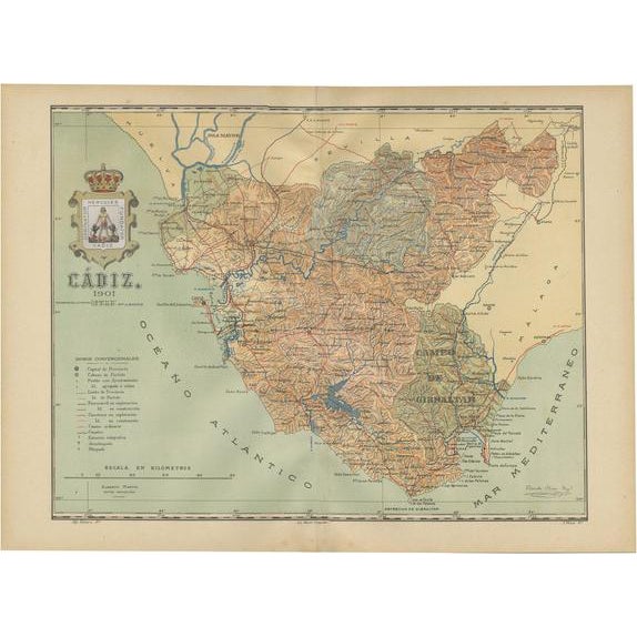 Map of Nautical Crossroads of the Atlantic and Mediterranean, 1901 For Sale