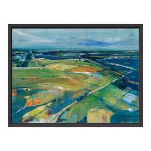 “Destination” Giclee Print on Stretched Canvas. Framed in a Black Wood Frame.