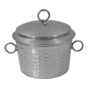 Mid-Century Hammered Aluminum Ceramic Lined Ice Bucket With Side Handles & Lid