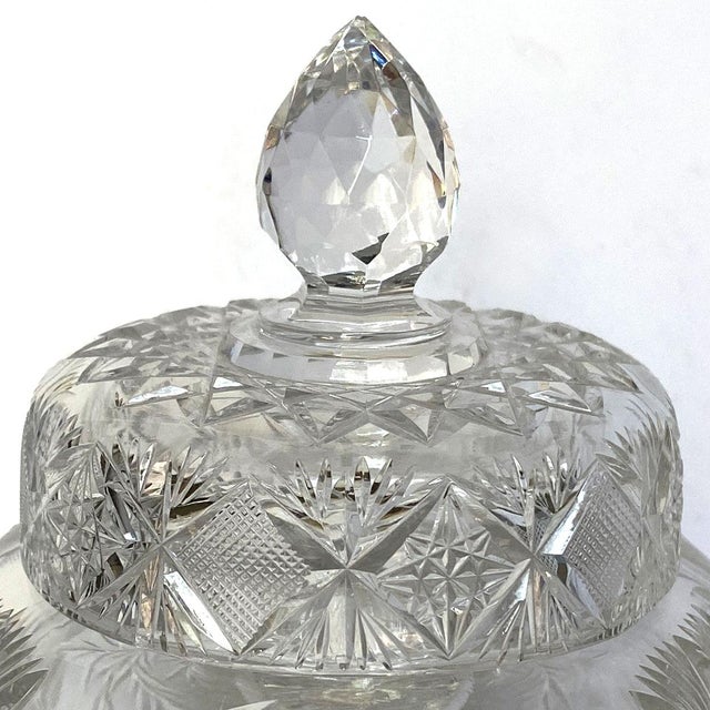 American Brilliant Cut Glass Cornflower Covered Jar and Underplate For Sale - Image 10 of 10