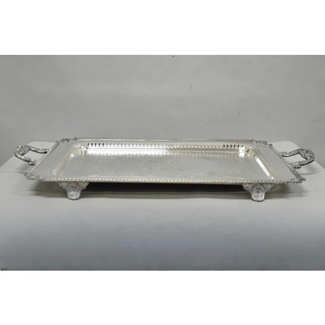 Vintage English Victorian Large Silver Plated Twin Handle Serving Platter Tray For Sale - Image 4 of 18