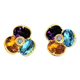 Multi-Stone Blue Topaz, Citrine, Amethyst Earrings, 2 Pieces For Sale