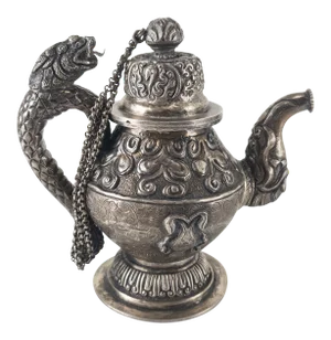Antique Chinese Sino-Tibetan Silver Wine Ewer Pitcher