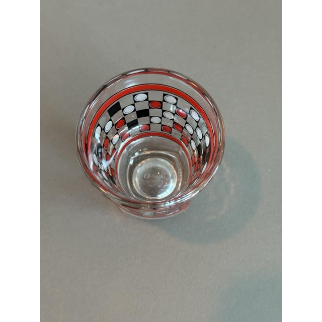 Vintage Art Deco Red White Black Checkered Shot Glass Clear Glass For Sale In Tampa - Image 6 of 7