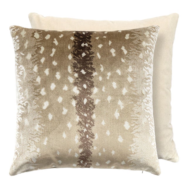 The House of Scalamandré Antelope / Velvet Pillow, Sahara/beige, 22 X 22 For Sale