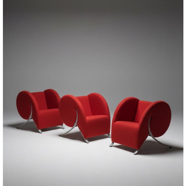 Arflex Virgola Red Chairs by Yaacov Kaufmann for Arflex, 1991, Set of 3 For Sale - Image 4 of 13
